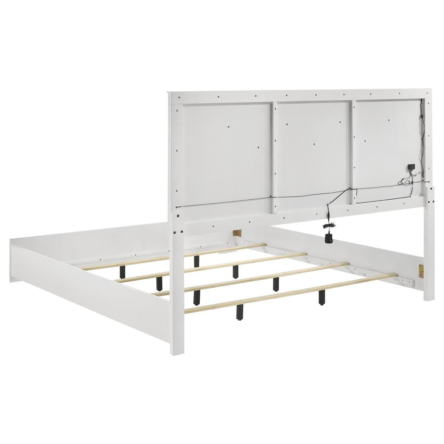 Ives Eastern King Panel Bed LED Headboard White High Gloss - 224941KE