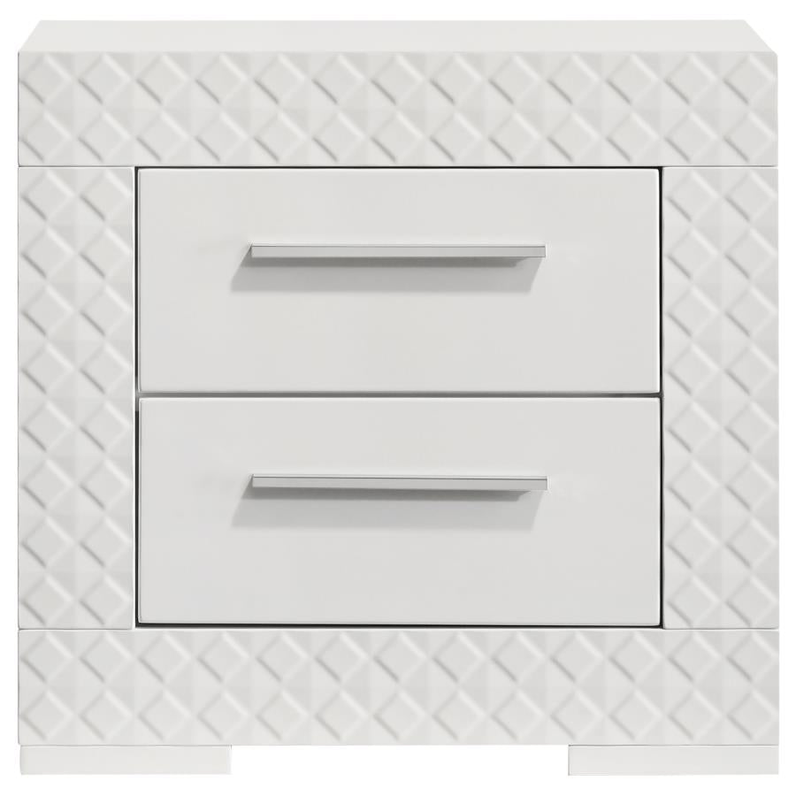 Ives 2-drawer Nightstand Bedside Table White High Gloss - 224942
