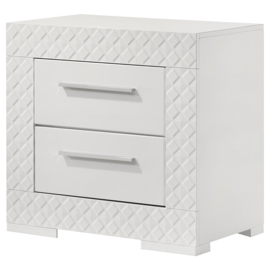 Ives 2-drawer Nightstand Bedside Table White High Gloss - 224942