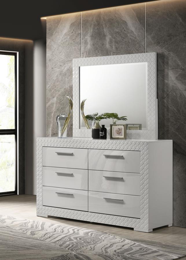 Ives 6-drawer Dresser and Mirror White High Gloss - 224943M