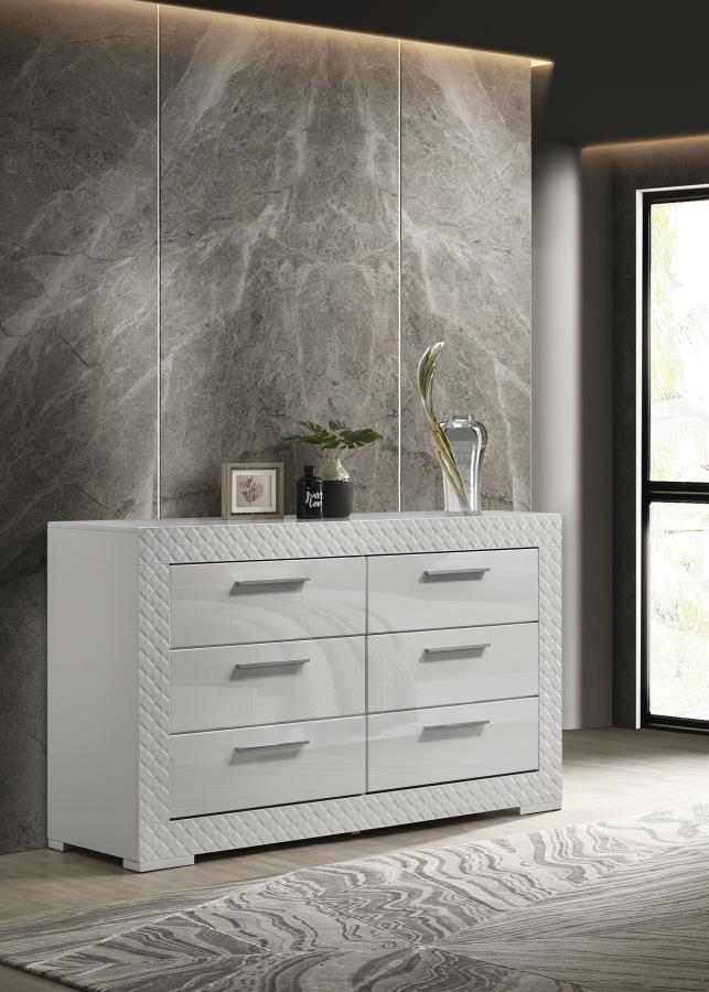 Ives 6-drawer Dresser Cabinet White High Gloss - 224943