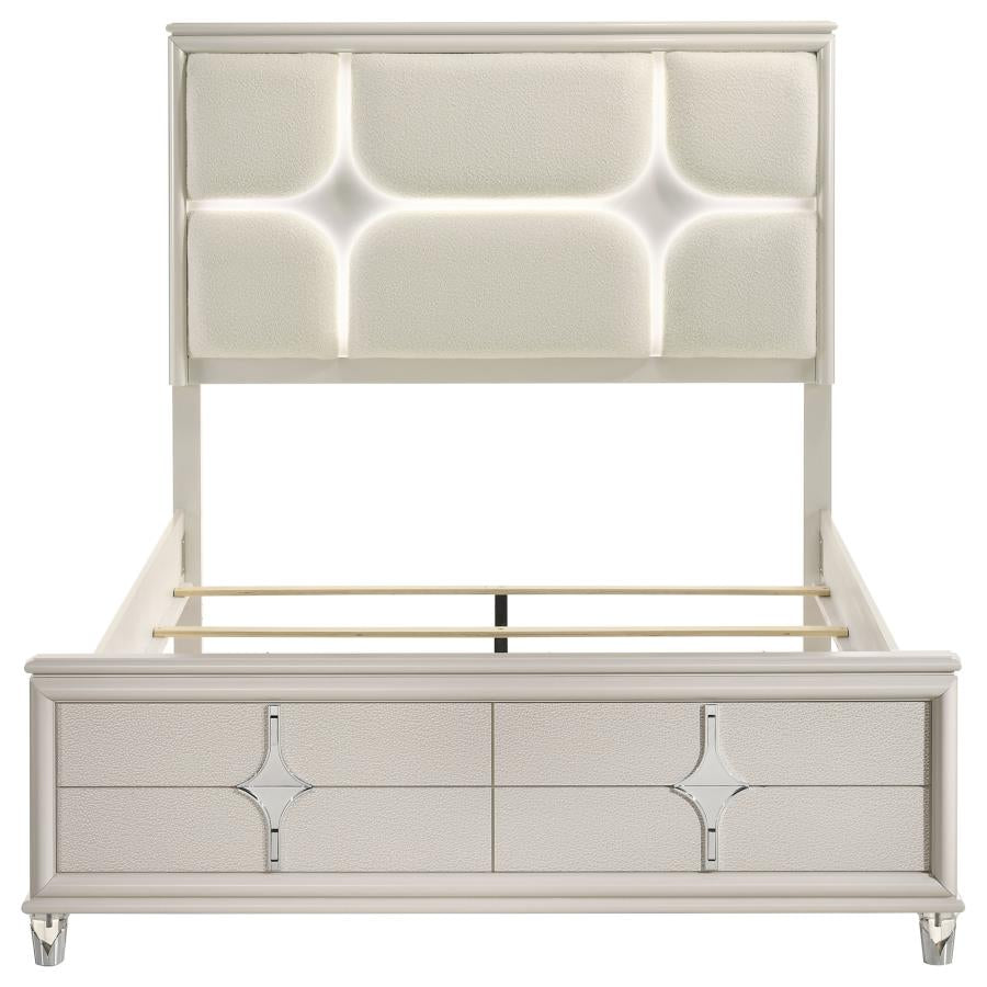 Olivia Queen Panel Bed LED Headboard Pearl White - 224951Q