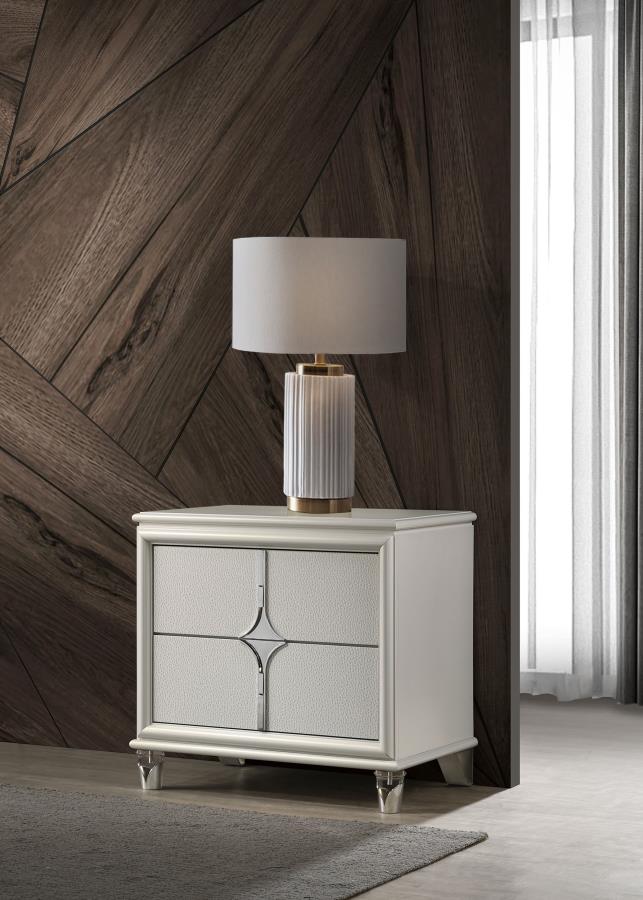 Olivia 2-drawer Nightstand Bedside Table Pearl White - 224952