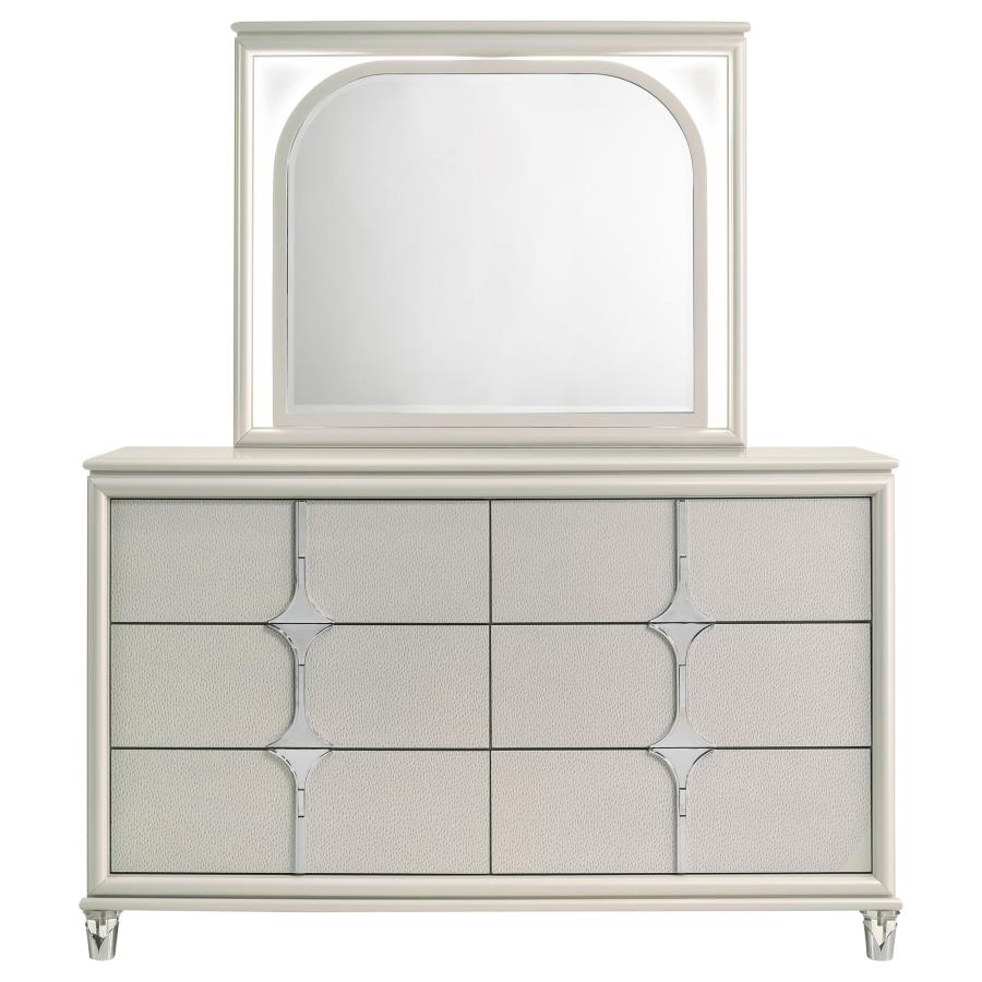 Olivia 6-drawer Dresser and LED Mirror Pearl White - 224953M