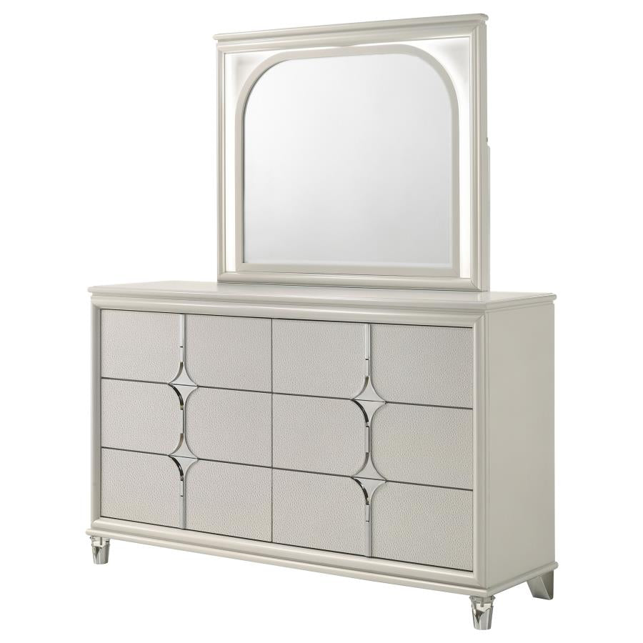 Olivia 6-drawer Dresser and LED Mirror Pearl White - 224953M