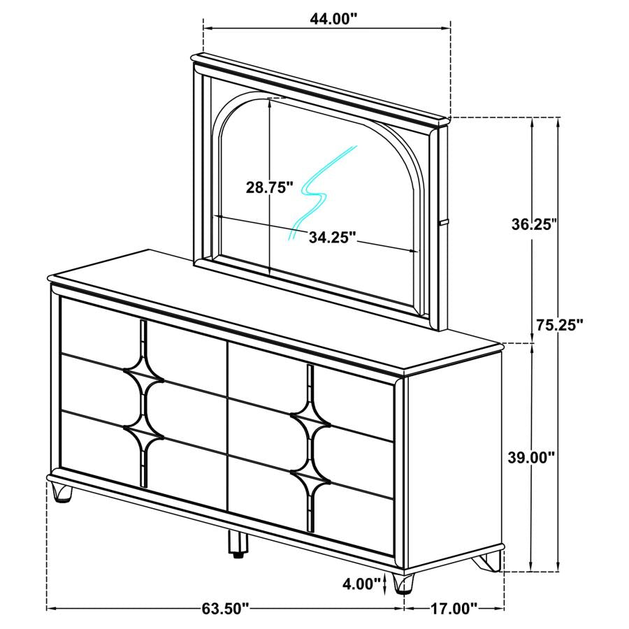Olivia 6-drawer Dresser and LED Mirror Pearl White - 224953M