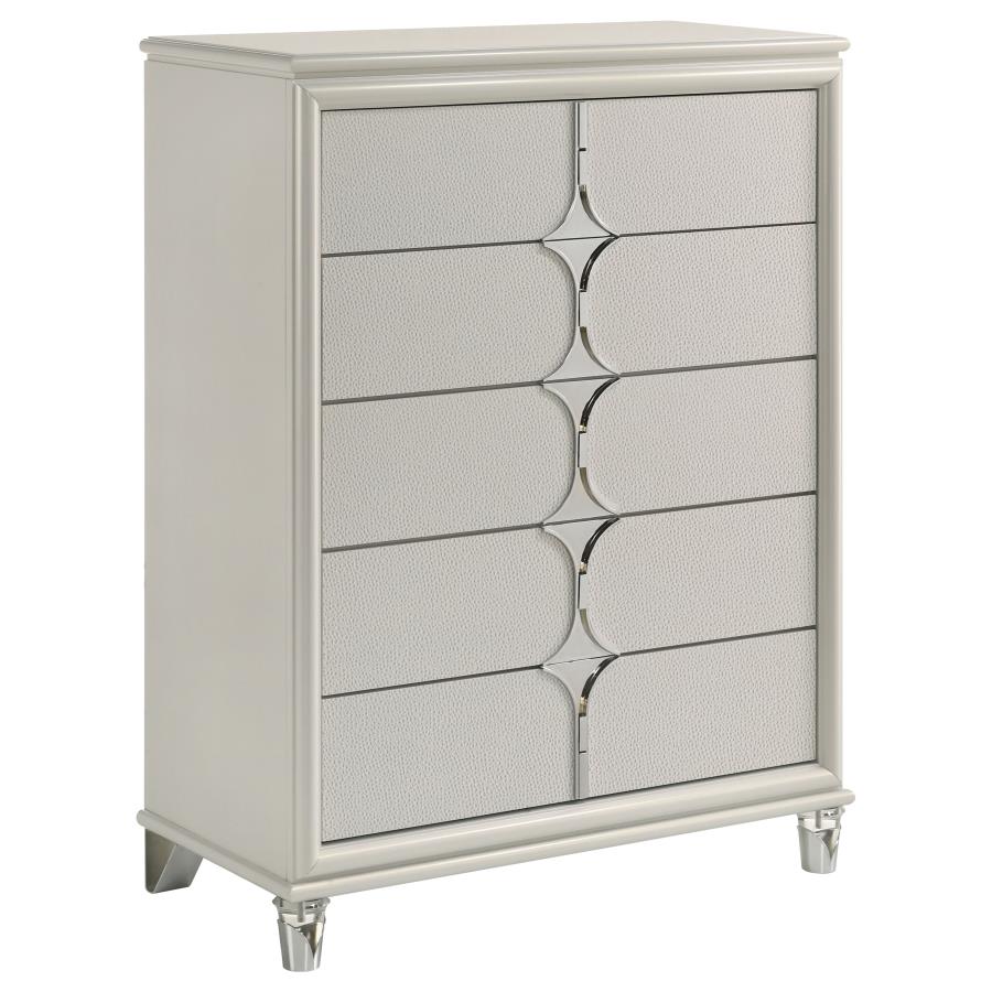 Olivia 5-drawer Bedroom Chest of Drawers Pearl White - 224955