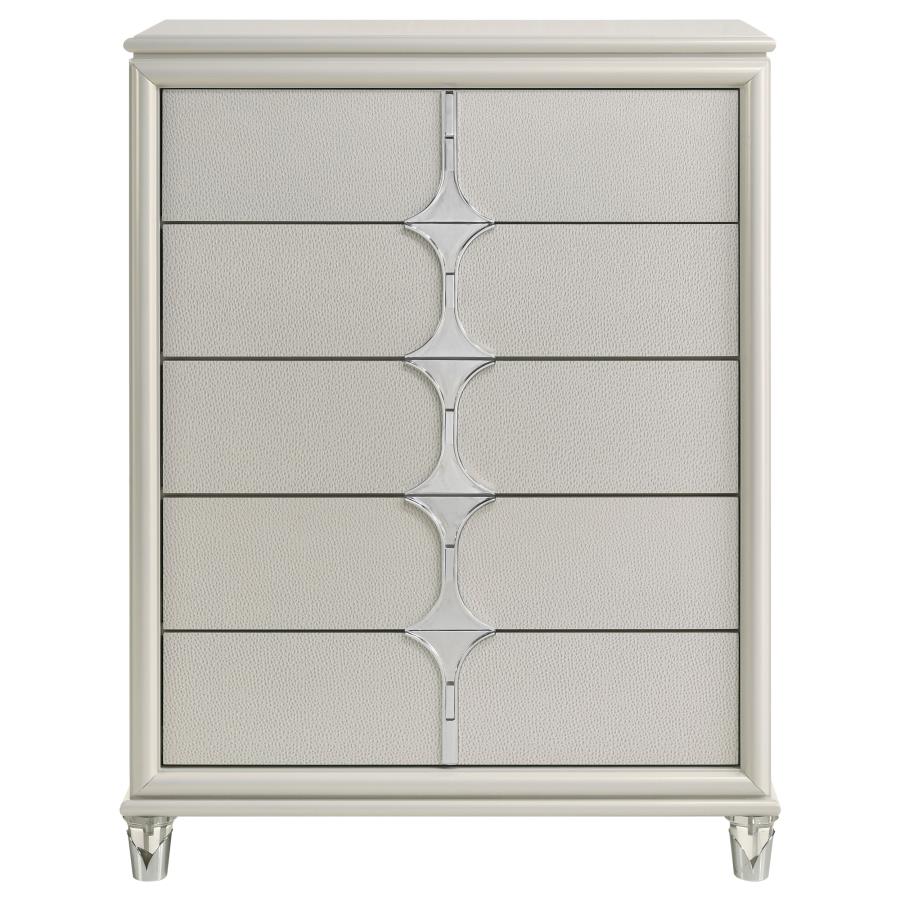 Olivia 5-drawer Bedroom Chest of Drawers Pearl White - 224955
