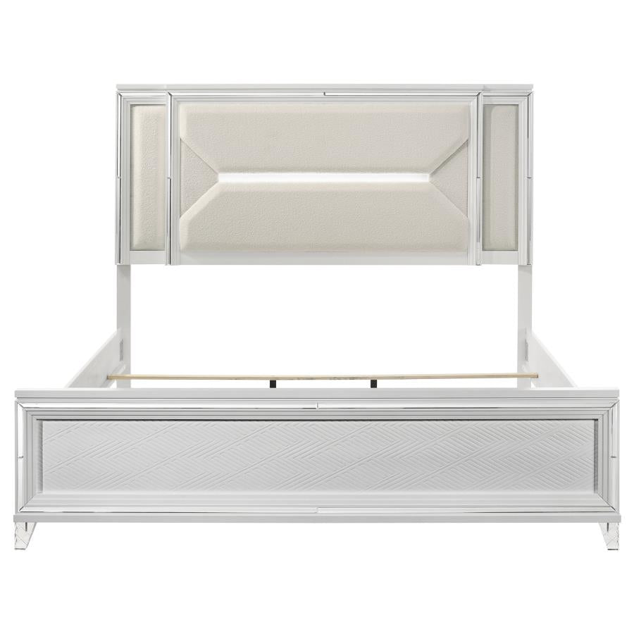 Marmore 64-inch Eastern King Panel Bed LED Headboard White - 224961KE