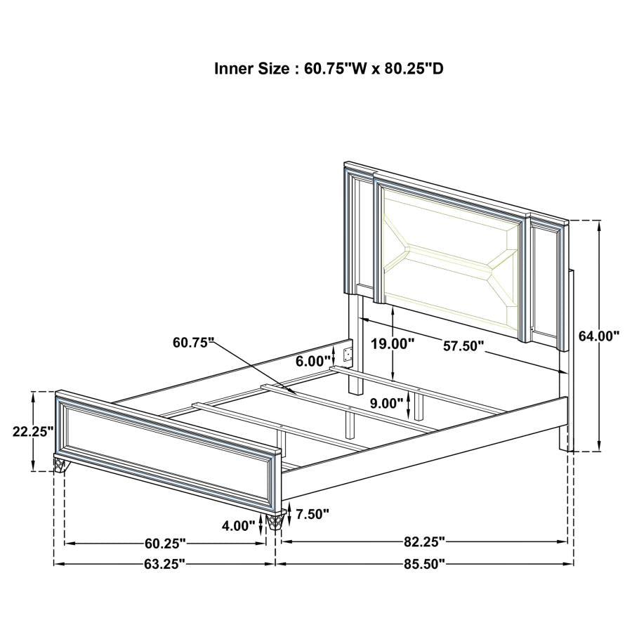 Marmore 64-inch Queen Panel Bed LED Headboard White - 224961Q