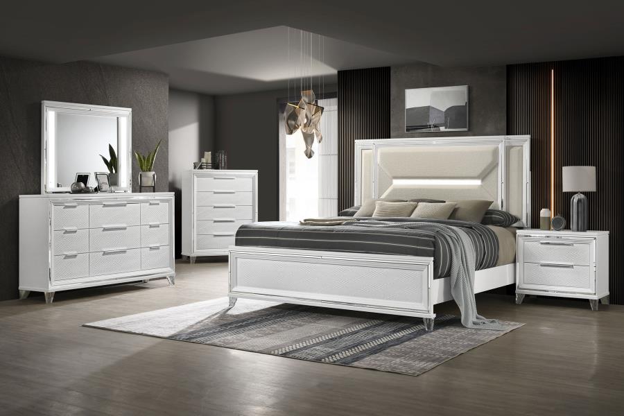 Marmore 64-inch Queen Panel Bed LED Headboard White - 224961Q