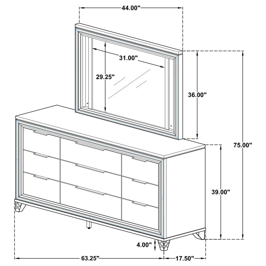 Marmore 9-drawer Dresser and LED Mirror White - 224963M