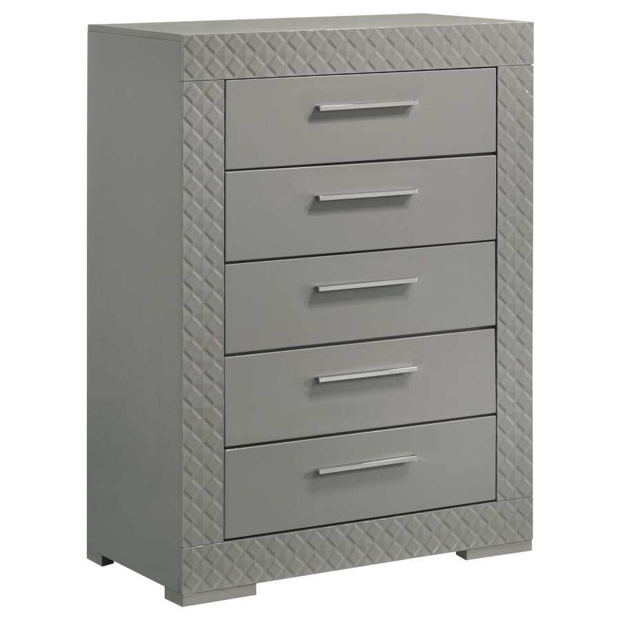 Ives 5-piece Eastern King Bedroom Set Grey High Gloss - 224971KE-S5