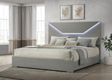 Ives Eastern King Panel Bed LED Headboard Grey High Gloss - 224971KE