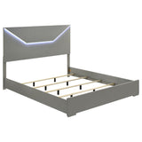 Ives Eastern King Panel Bed LED Headboard Grey High Gloss - 224971KE