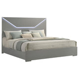 Ives Eastern King Panel Bed LED Headboard Grey High Gloss - 224971KE