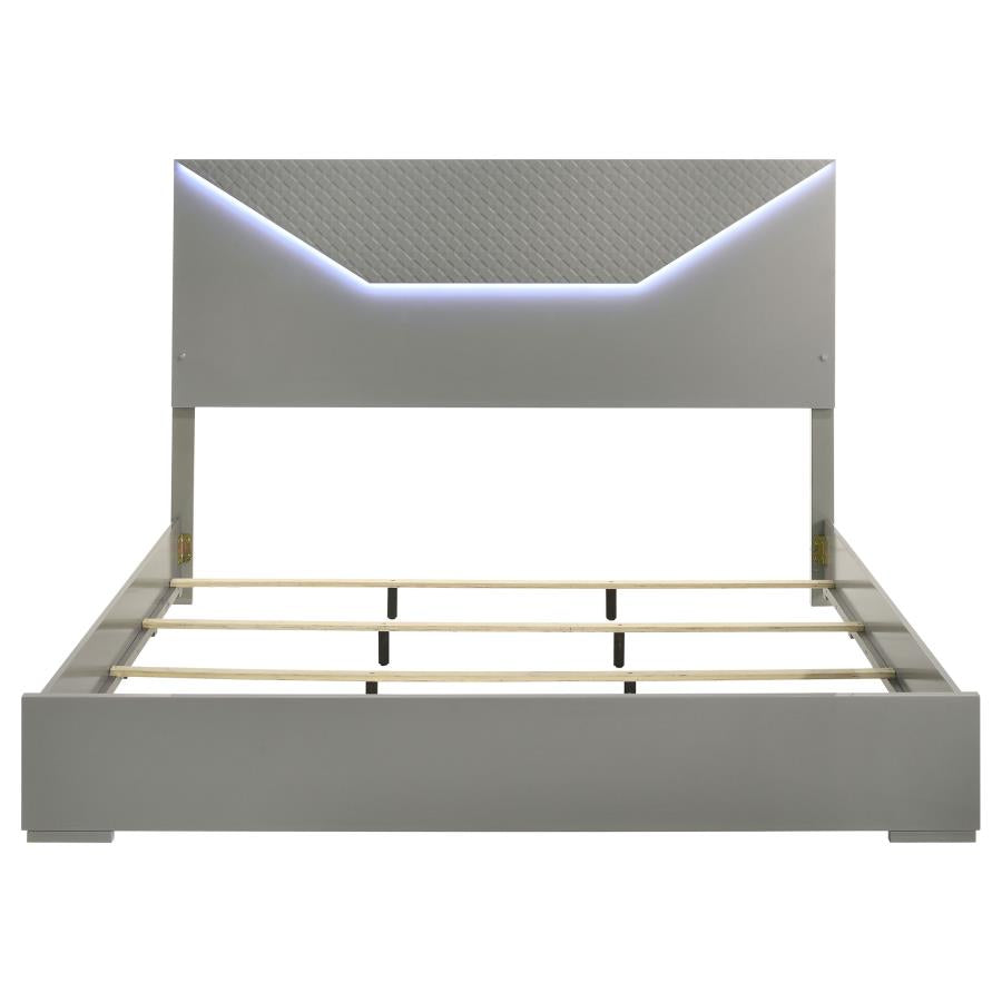 Ives Eastern King Panel Bed LED Headboard Grey High Gloss - 224971KE