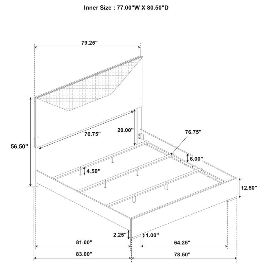 Ives Eastern King Panel Bed LED Headboard Grey High Gloss - 224971KE