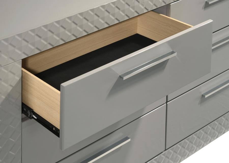 Ives 6-drawer Dresser and Mirror Grey High Gloss - 224973M
