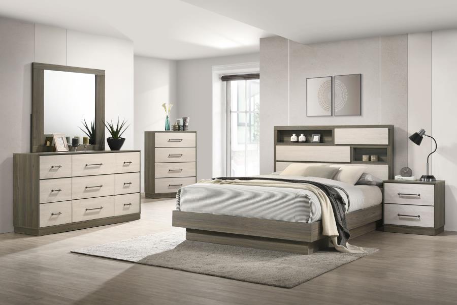 Fenwick Queen Bed Bookcase Headboard Grey Oak - 224981Q