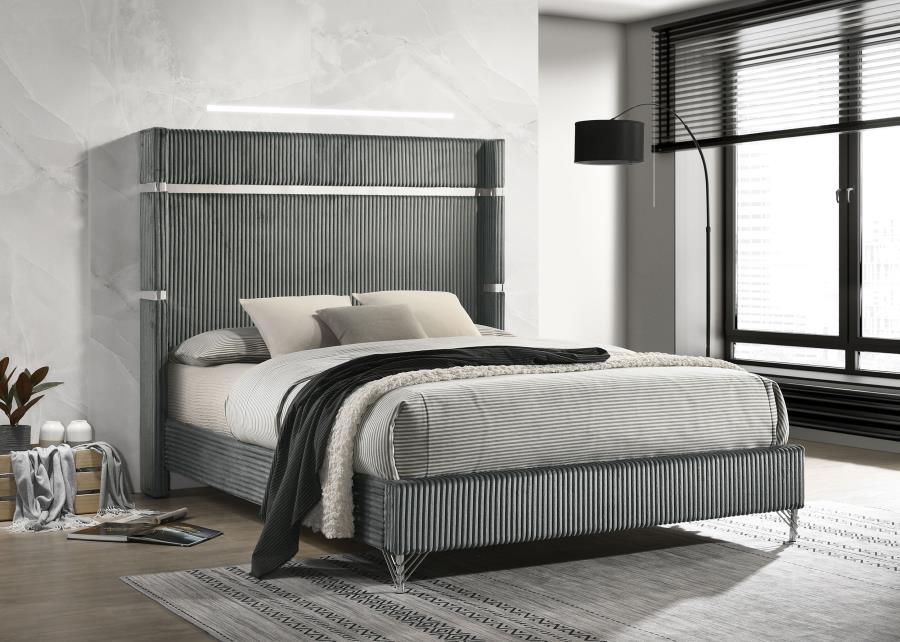 Lucia 61-inch Upholstered Eastern King Wingback Bed Grey - 224991KE