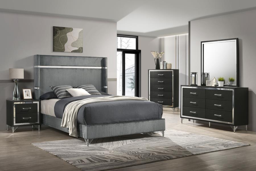 Lucia 61-inch Upholstered Eastern King Wingback Bed Grey - 224991KE