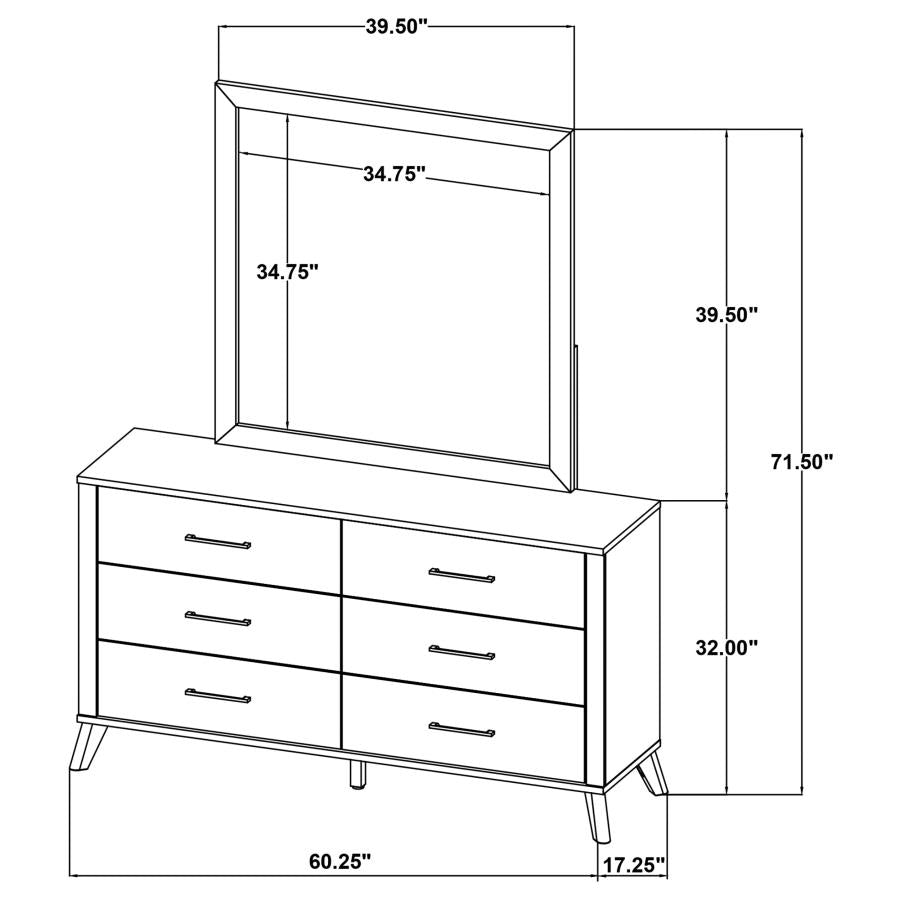 Kaywood 6-drawer Dresser and Mirror Natural Pine - 225003M