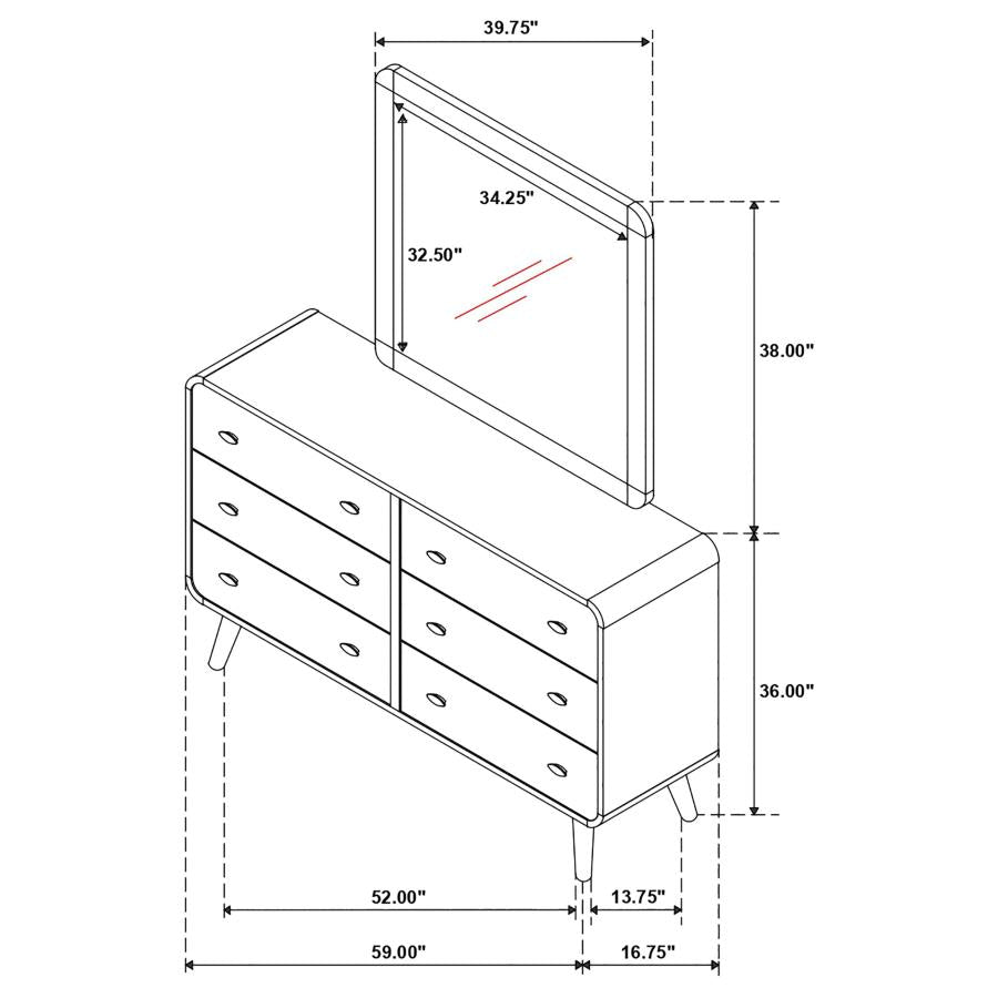 Robyn 6-drawer Bedroom Dresser and Mirror Light Ash - 225093M