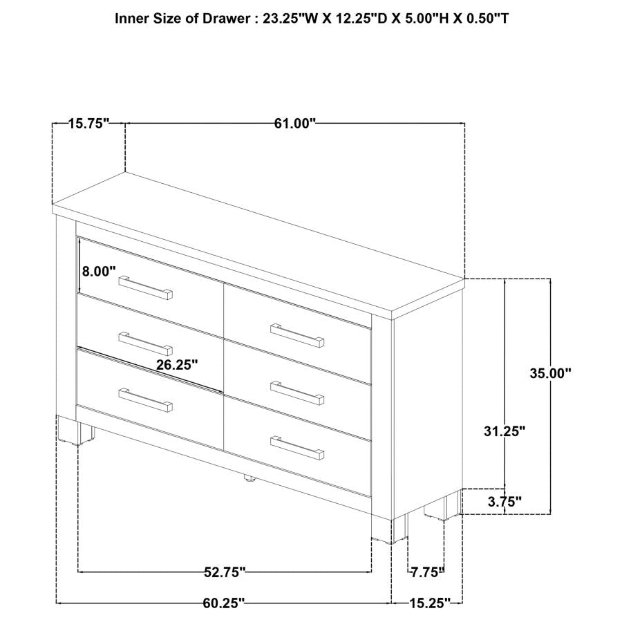Oakglen 6-drawer Bedroom Dresser Weathered Oak - 225103