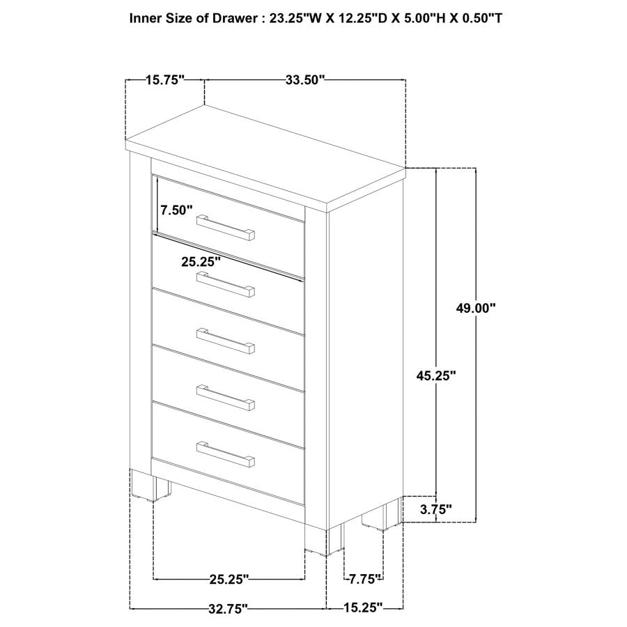 Oakglen 5-drawer Bedroom Chest of Drawers Weathered Oak - 225105