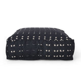 Dalm - Fabric Square Pouf Ottoman With Polystyrene Beads Filling - Dark Blue / White