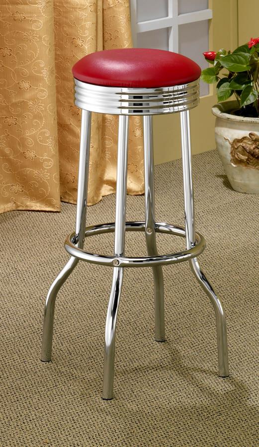 Retro Upholstered Metal Swivel Bar Stool Red (Set of 2) - 2299R