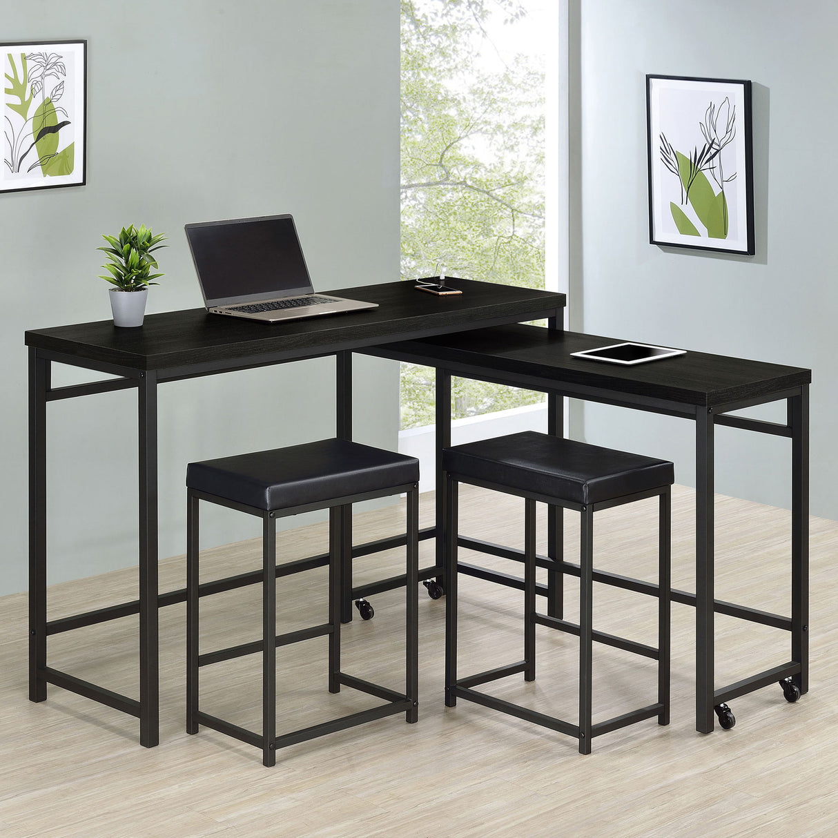 Klekner - 4 Piece Counter Height Table Set With Nesting Tables And Backless Stools - Charcoal
