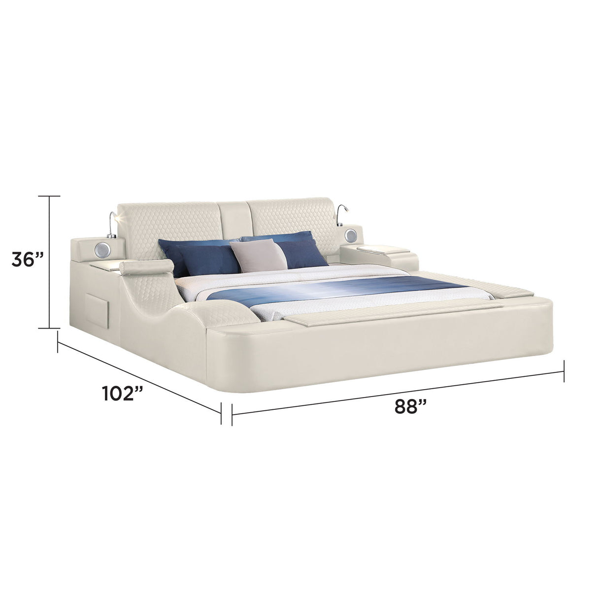 Zoya - Smart Multifunctional Bed, Built In Bluetooth Speakers, USB Charging