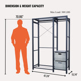 Garment Rack With Shelves, 2 Wicker Drawers, 4 Hooks, Organizer
