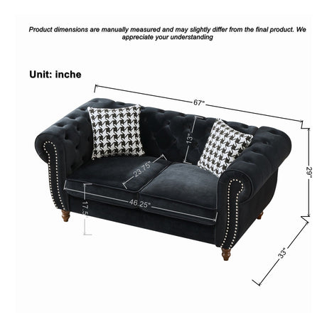 Chesterfield Upholstery Fabric Loveseat With Roll Armrest And Nailhead
