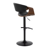 Symphony - Mid-Century Modern Adjustable Barstool With Swivel With Rounded T Footrest (Set of 2) - Black / Walnut / Black
