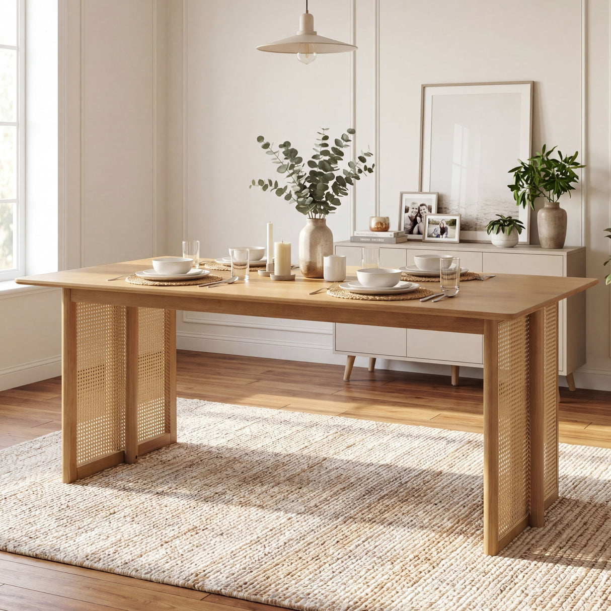 Dining Table With Rattan Accents