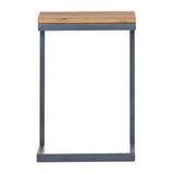 C Shaped End Table With Iron Base And Fir Wood To