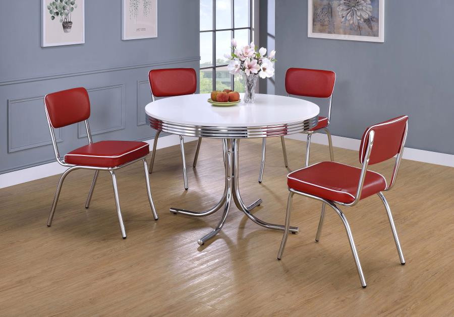 Retro 5-piece Round Dining Table Set White and Red - 2388-S5R