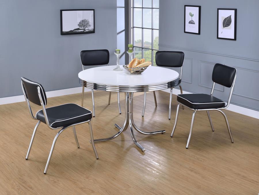 Retro Round 42-inch Wood Top Dining Table White and Chrome - 2388