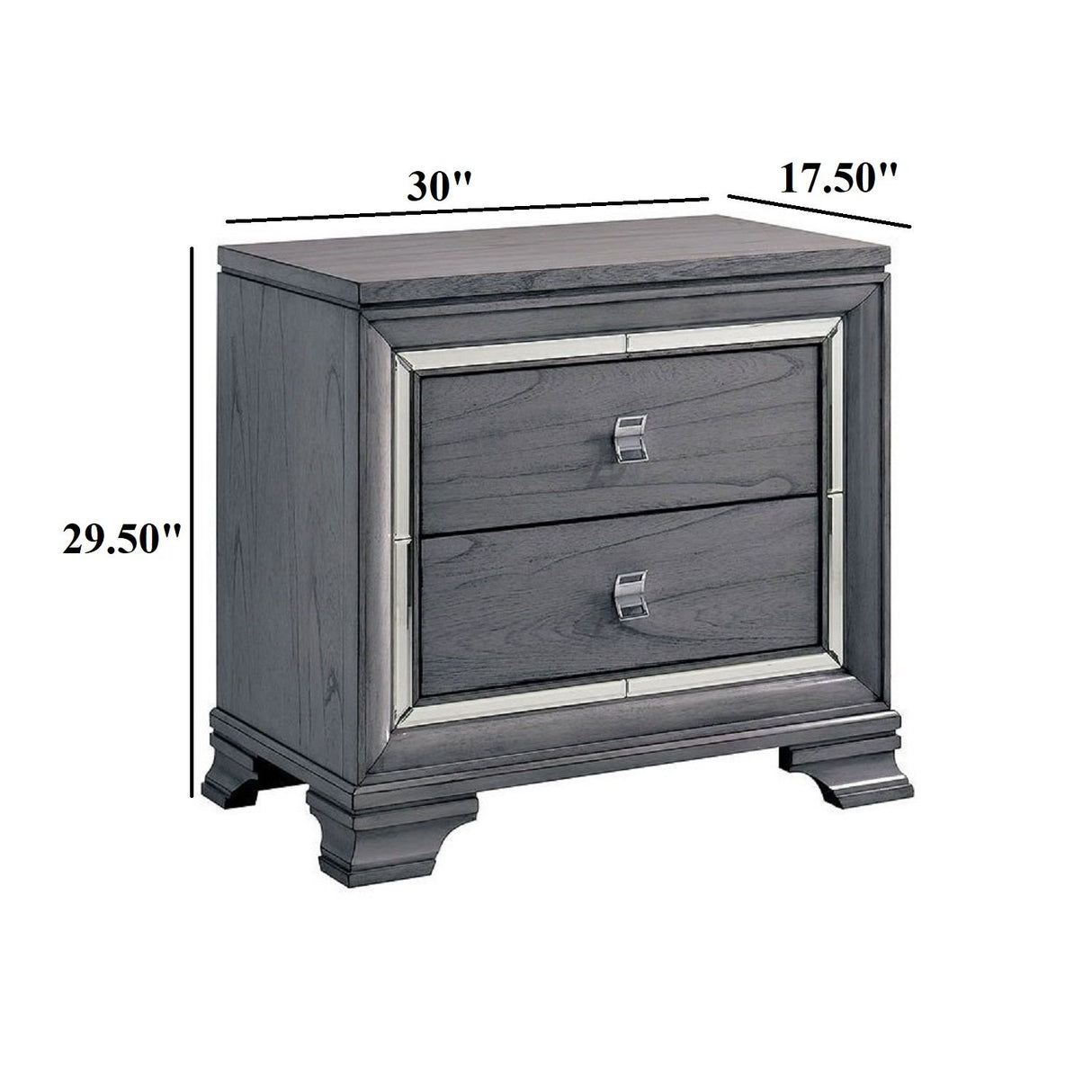 Nightstand With Mirror Trim - Light Gray
