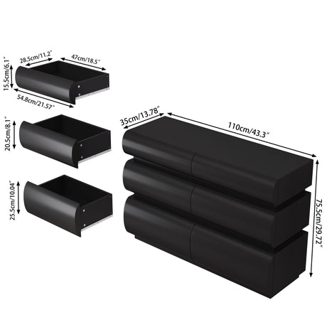 Minimalist Modern 6 Drawer Dresser, Handle Free Design With Wide Storage