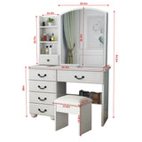 Fashion Vanity Desk With Mirror And Adjustable Lighting, 6 Drawers, 3 Color Light Modes - White