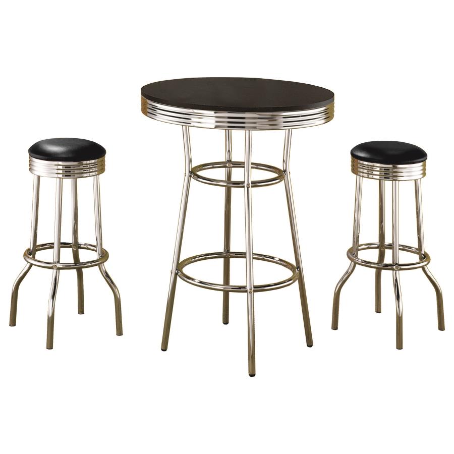 Retro 3-piece Round 1950s Bistro Pub Bar Table Set Black - 2405-S3