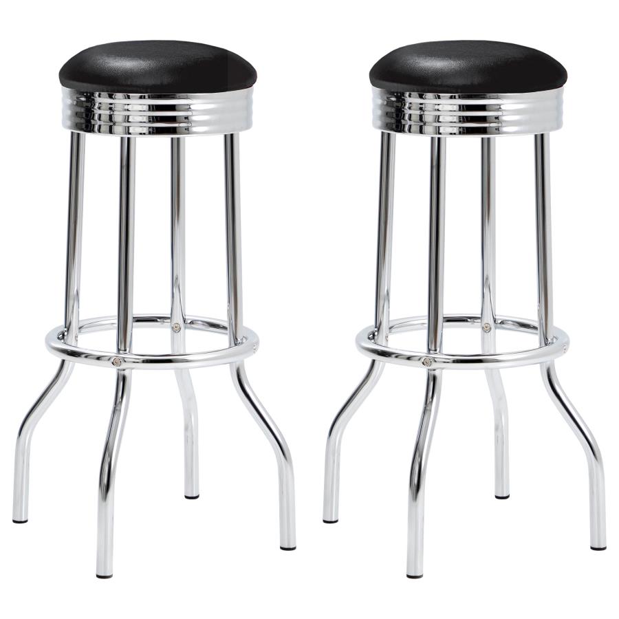 Retro Upholstered Metal Swivel Bar Stool Black (Set of 2) - 2408