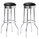 Retro Upholstered Metal Swivel Bar Stool Black (Set of 2) - 2408