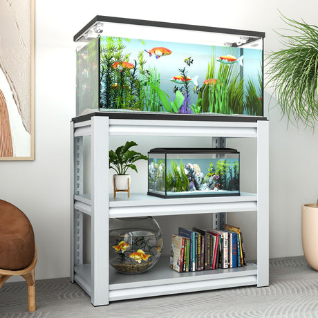 Stylish Metal rium Stand For 20 - 30 Gallon Tanks, 3 Tier Adjustable Shelf