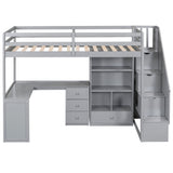 Loft Bed With L Shaped Desk, Drawers, Cabinet, And Storage Staircase
