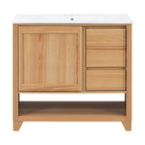 36" Bathroom Vanity With Sink, Soft Close Drawers - Natural